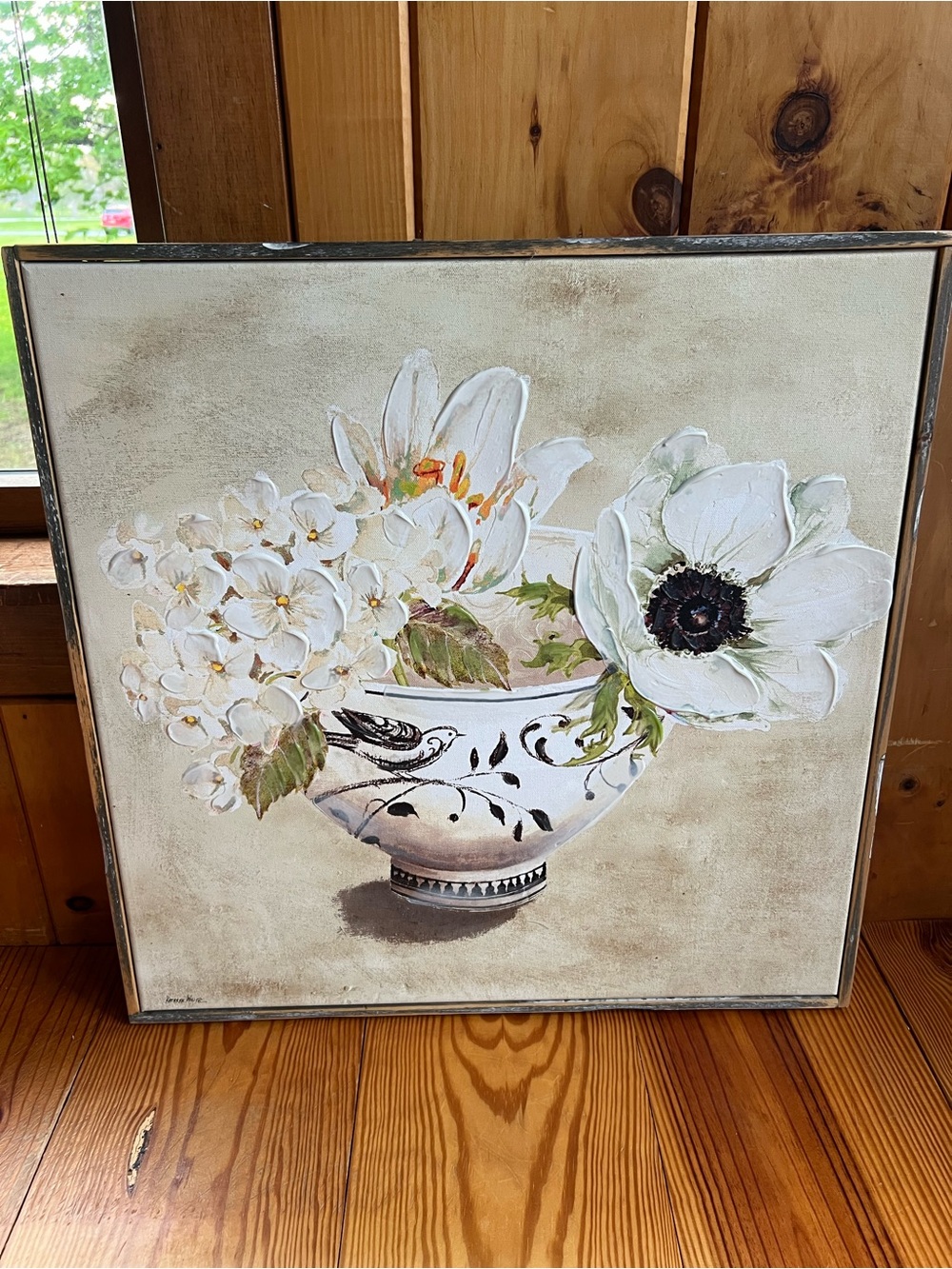 Kathryn White Canvas Painting Floral Wall Art Signed 23”